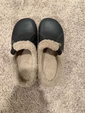 Black Faux-Shearling Lined Clog Slippers